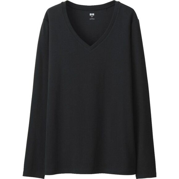 Uniqlo Supima Cotton Black V-Neck Long Sleeve - Picture 1 of 1